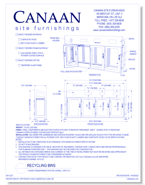 Recycling Bin: 4 Sides Transparent Station, Model ( CRC 813 )
