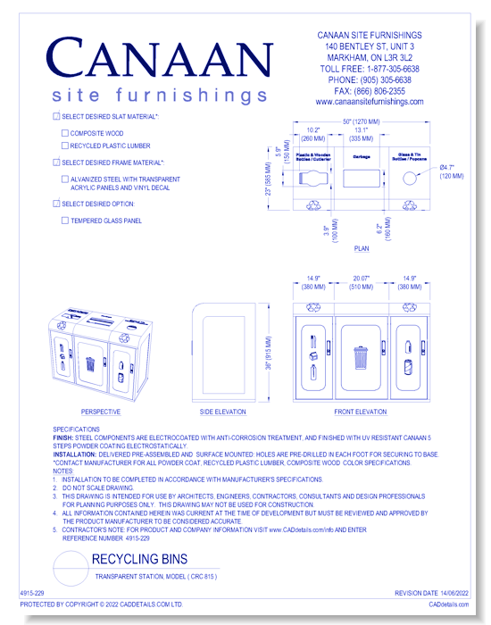 Recycling Bin: Transparent Station, Model ( CRC 815 )