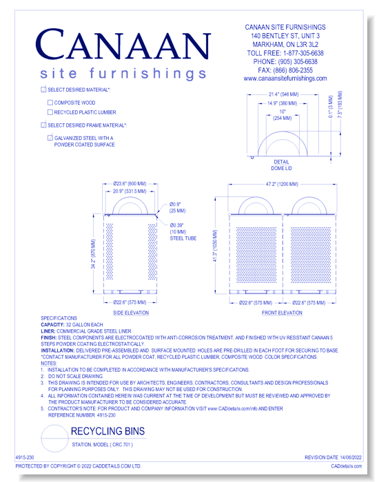 Recycling Bin: Station, Model ( CRC 701 )