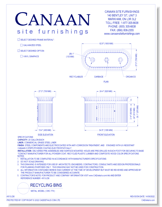 Recycling Bin: Metal, Model ( CRC 779 )