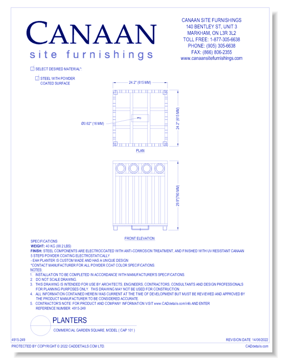 Planter: Commercial Garden Square, Model ( CAP 101 )