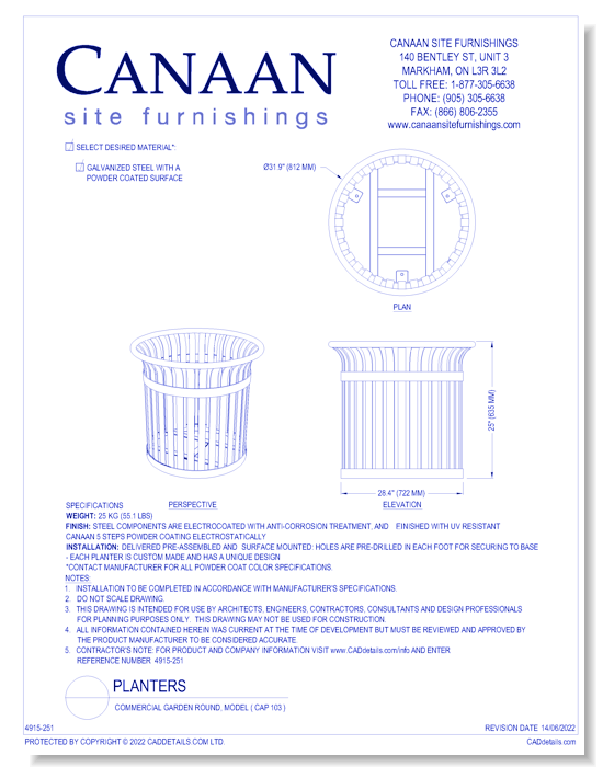 Planter: Commercial Garden Round, Model ( CAP 103 )