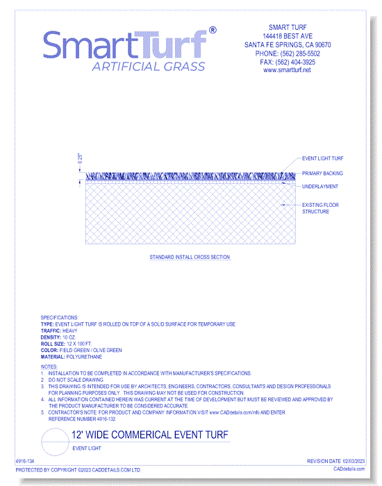 12' Wide Commercial Event Turf: Event Light