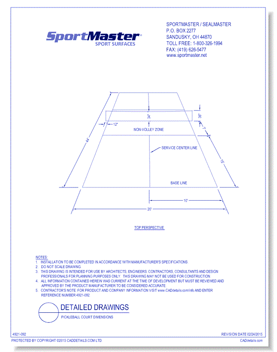 Pickleball Court SportMaster / SealMaster CADdetails