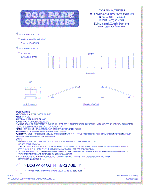 Dog Park Outfitters - Bridge Walk - Inground Mount, 230.25"L x 36"W x 32"H, 360 lbs