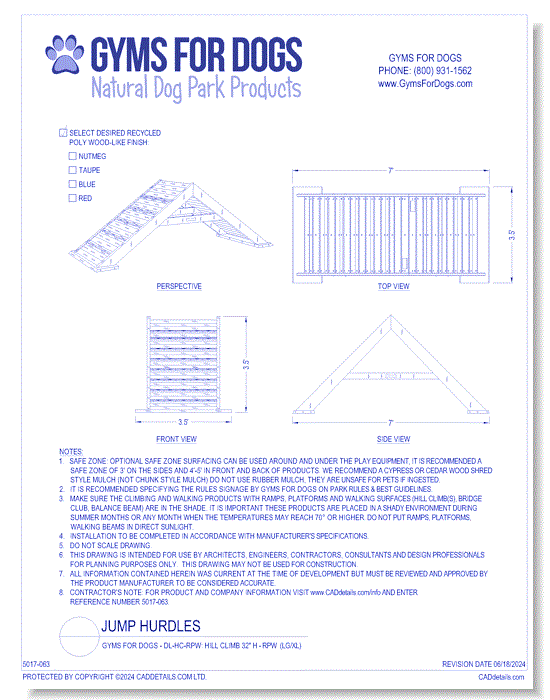 Gyms For Dogs™ - DL-HC-RPW: Hill Climb 32" H - RPW (LG/XL)
