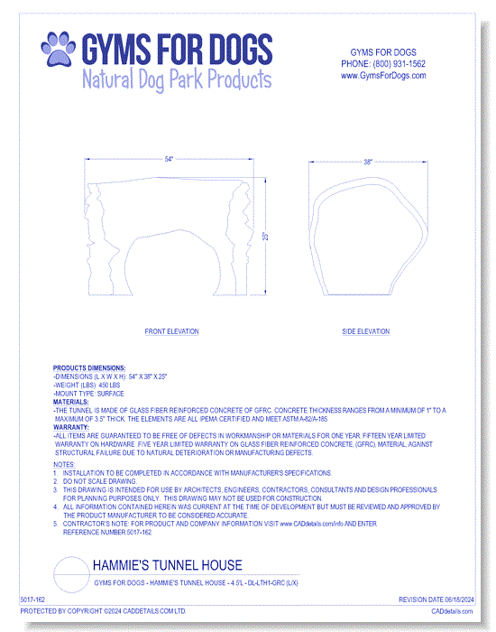 Gyms For Dogs® - Hammie's Tunnel House - 4.5'L - DL-LTH1-GRC