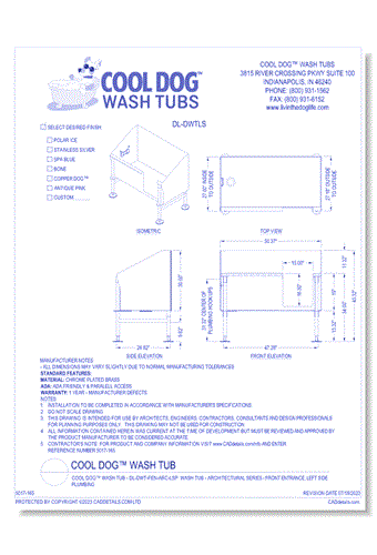 Architectural Dog Wash Tub - DL-DWTLS: Architectural Series - Left Side Plumbing