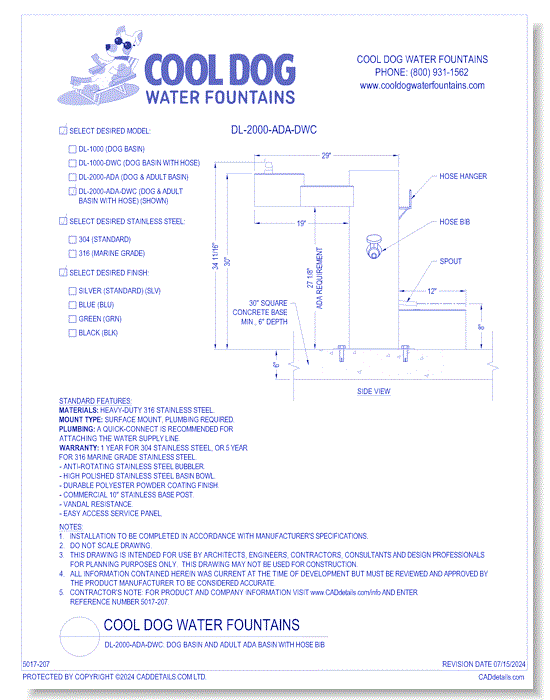 DL-2000-DWC: Dog Basin and Adult ADA Basin with Hose Bib