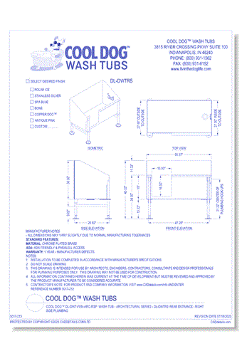 Architectural Dog Wash Tub - DL-DWTRS: Architectural Series - Right Side Plumbing