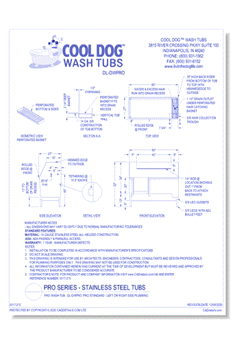 Pro Wash Tub - DL-DWPRO: Pro Standard - Left or Right Side Plumbing