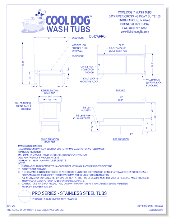 Pro Wash Tub - DL-DWPRO: Free Standing