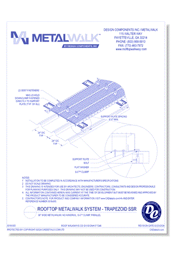 36" Wide Metalwalk®, No Handrail, S-5™ Clamp, Parallel