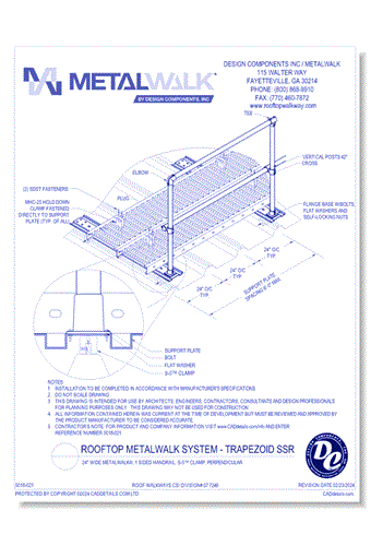 24" Wide Metalwalk®, 1 Sided Handrail, S-5™ Clamp, Perpendicular