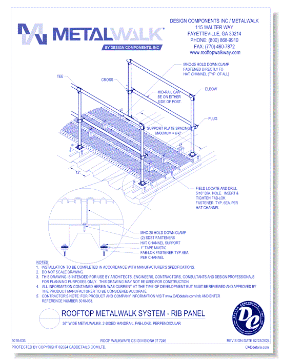 36” Wide Metalwalk®, 2-Sided Handrail, FAB-LOK®, Perpendicular 