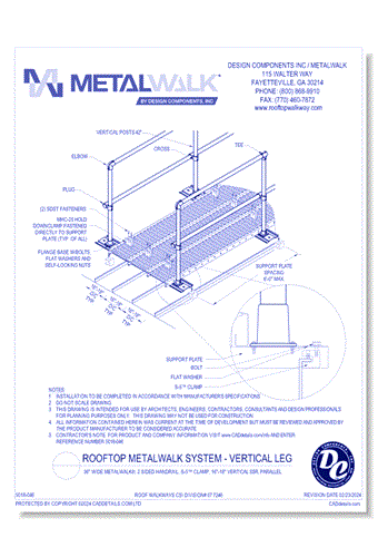 36" Wide Metalwalk®, 2 Sided Handrail, S-5™ Clamp, 16" - 18" Vertical SSR, Parallel