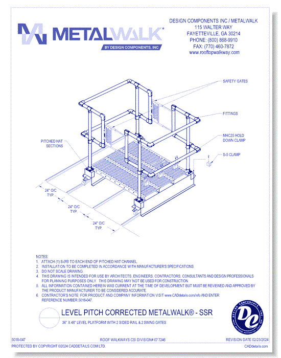 36” x 48” Level Platform With 2 Sided Rail & 2 Swing Gates