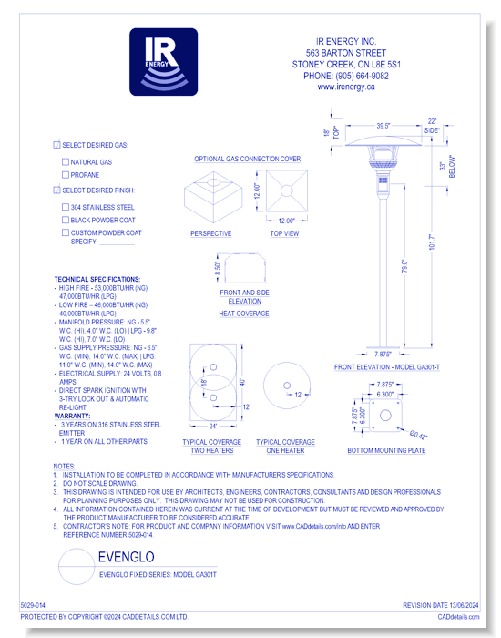 evenGLO Fixed Series: Model GA301T Elevation and Mounting Plates