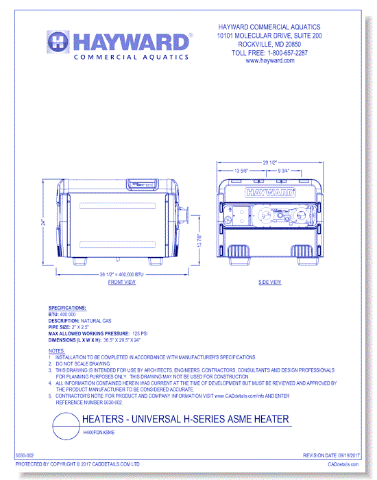 Universal H-Series ASME Heater: H400FDNASME