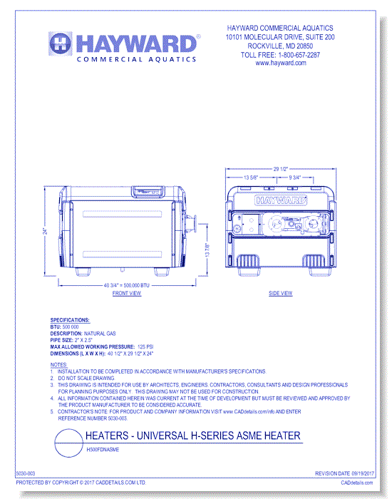 Universal H-Series ASME Heater: H500FDNASME
