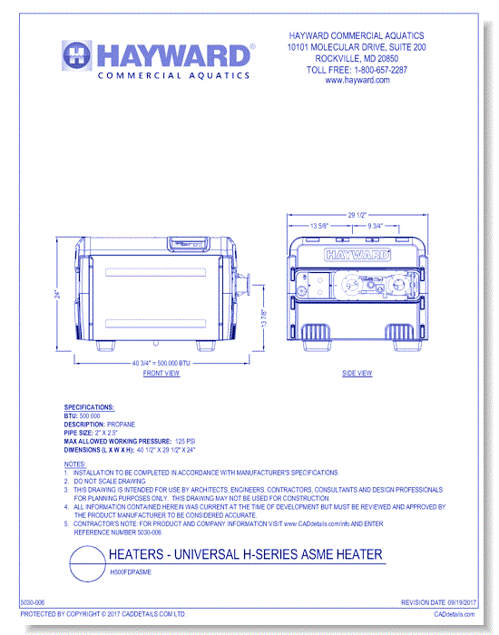 Universal H-Series ASME Heater: H500FDPASME