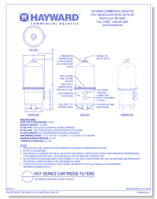 HCF Series Cartridge Filters: HCF7030C