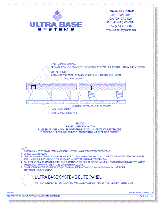 Tour Links Extreme Panel: Installation Profile for Elevating Panels Above a Subgrade with Optional Support System ( 2016-10TXA )