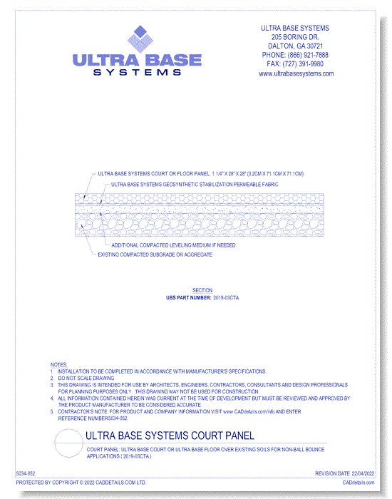 Court Panel: UltraBase Court Or UltraBase Floor Over Existing Soils For Non-Ball Bounce Applications ( 2019-03CTA )