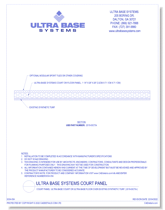 Court Panel: UltraBase Court Or UltraBase Floor Over Existing Synthetic Turf ( 2019-05CTA )