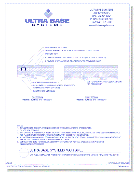 MAX Panel: Installation Profile for Sloped Roof Installations using Leveling Foam ( 2019-14MA-052719 )
