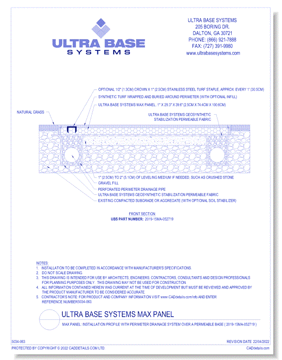 MAX Panel: Installation Profile with Perimeter Drainage System over a Permeable Base ( 2019-15MA-052719 )