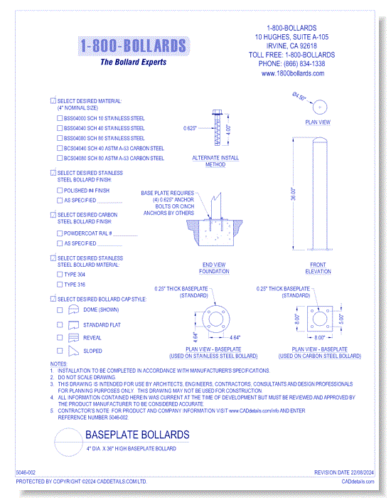 4" Baseplate Bollard Size A -  R0.2