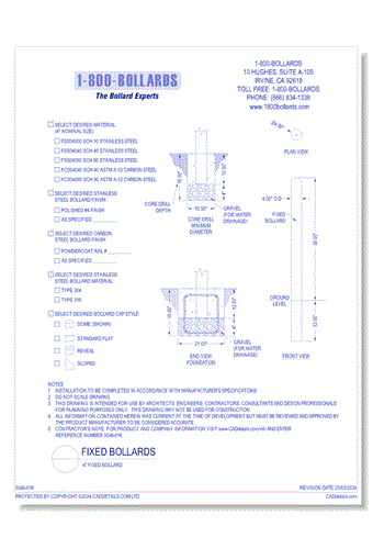 4" Fixed Bollard - Cutsheet Size A - R1