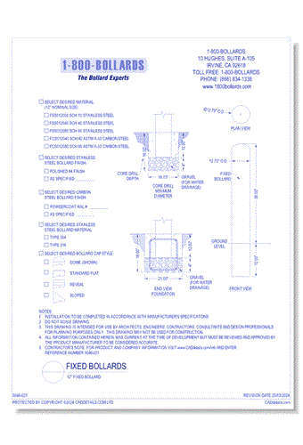 12" Fixed Bollard - Cutsheet Size A - R1