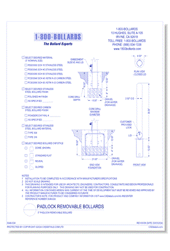 3" Padlock Removable Bollard - PL Cutsheet Size A Form