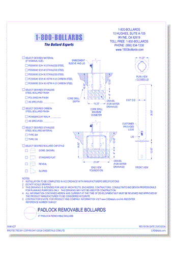 6" Padlock Removable Bollard - PL Cutsheet Size A Form