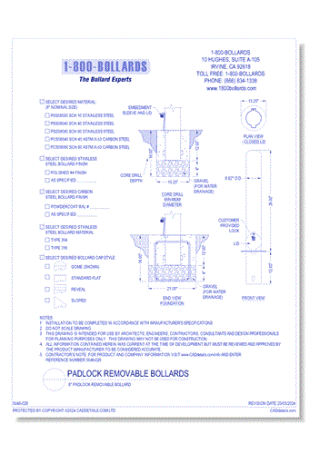 8" Padlock Removable Bollard - PL Cutsheet Size A Form - R0.2-1