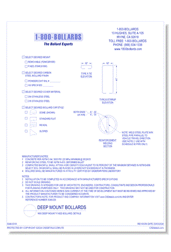 M50 Deep Mount Fixed Bollard Details