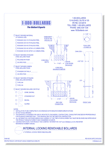 4" Internal Locking Removable Bollard