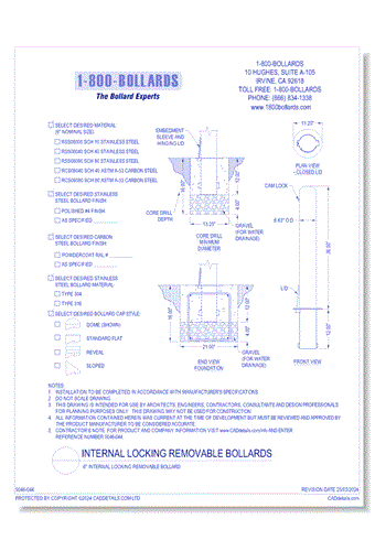6" Internal Locking Removable Bollard