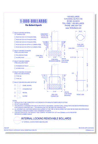 12" Internal Locking Removable Bollard