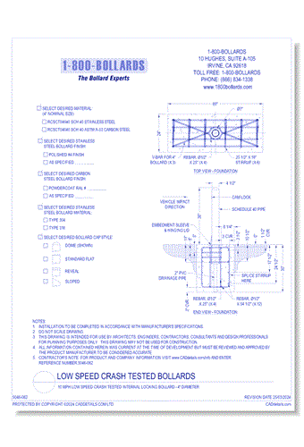 10 MPH Low Speed Crash Tested Internal Locking Bollard - 4" Diameter