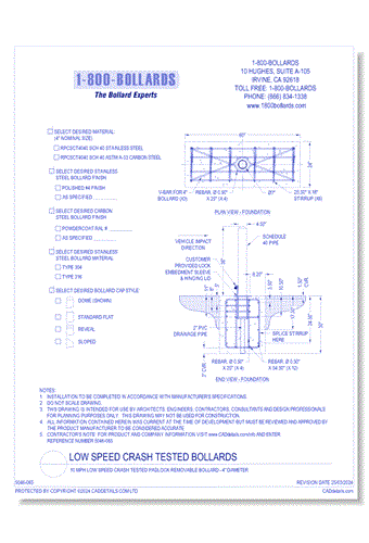 10 MPH Low Speed Crash Tested Padlock Removable Bollard - 4" Diameter