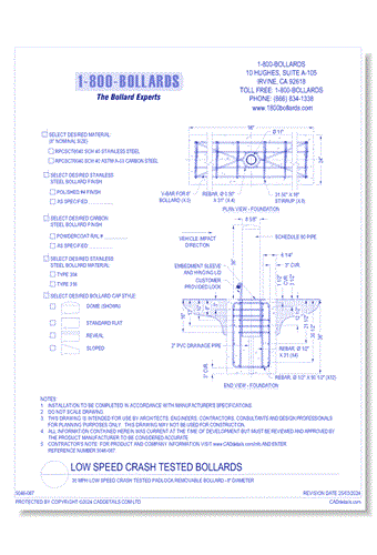 30 MPH Low Speed Crash Tested Padlock Removable Bollard - 8" Diameter