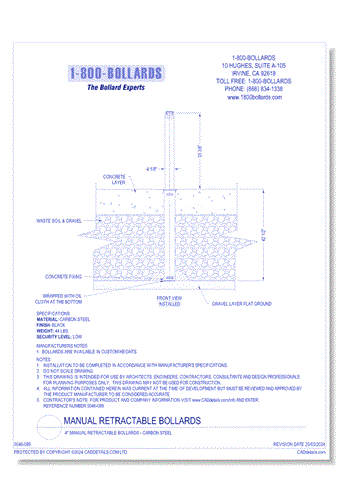 4" Manual Retractable Bollards Carbon Steel