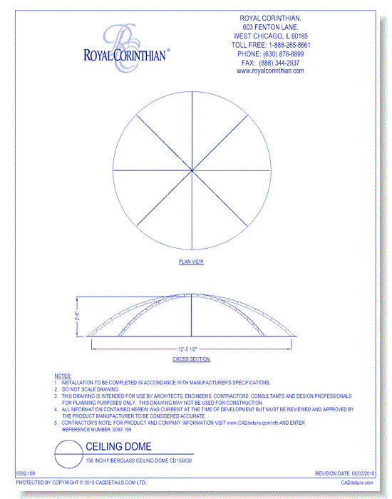 158 Inch Fiberglass Ceiling Dome CD158x30