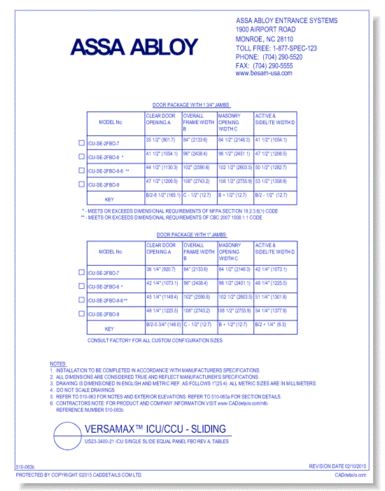 US23-3400-21 ICU Single Slide Equal Panel FBO Rev A, Tables