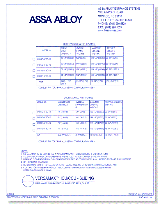US23-3400-22 ICU Bipart Equal Panel FBO Rev A, Tables