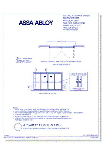 US23-3400-24 ICU Bipart Equal Panel FSL Rev A, Elevation And Plan View