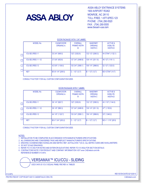US23-3400-25 ICU 3 Equal Panel FBO Rev A, Tables